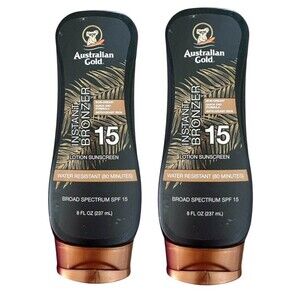 Lot of 2 Australian Gold Sunscreen Lotion SPF#15 Instant Bronzer 8 Ounce Each